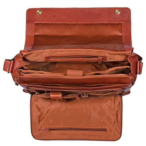 Sac bandoulière en cuir cognac pour prof de dimensions 41 x 32 x 12 cm