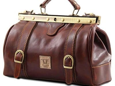 sac doctor bag infirmière en cuir marron rétro 2 soufflets avec boucles