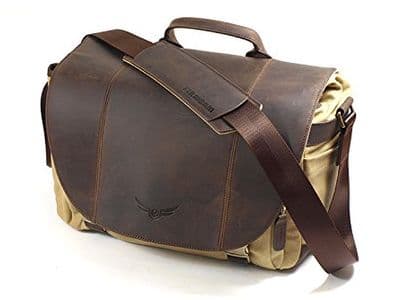 Sac photo cuir et toile de capacité : 1 appareil photo, 3 objectifs, 11,6 tablette et accessoires