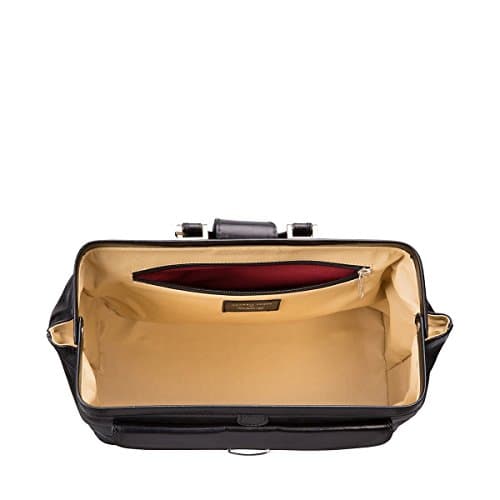 Accès rapide à son contenu pour cette sacoche mallette en cuir noir Doctor Bags Maxwell Scott, sacoche en cuir pleine fleur de fabrication italienne, avec tannage végétal.