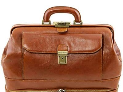 Sac pour médecin en cuir miel signé Tuscany Leather avec double fond