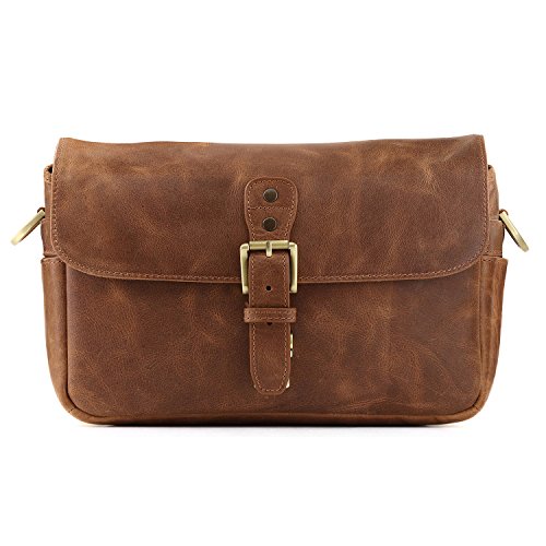 Caméra bag sac photo bandoulière, en cuir Cognac, compact, sac photo épaule homme femme, sac appareil photo en cuir marron Cognac, Megagear sac photo cuir urbain, sac photographe cuir