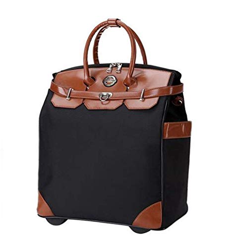 Cartable à roulettes pour ordinateur 18 pouces chic et féminin en tissu oxford noir et marron