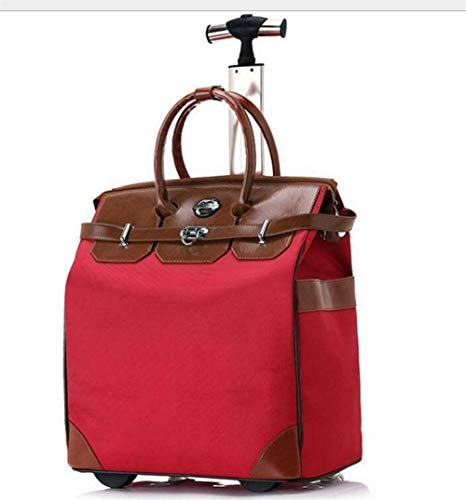 Cartable à roulettes pour ordinateur 18 pouces chic et féminin en tissu oxford rouge et marron