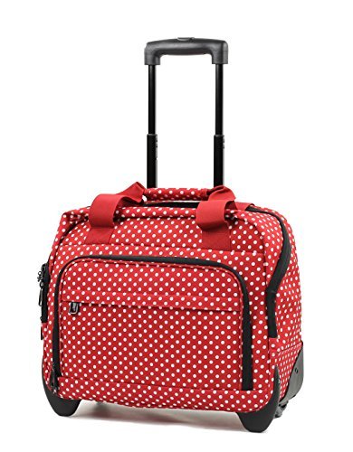 Cartable femme à roues à imprimé fantaisie petits pois sur fond rouge