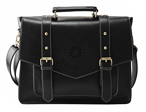 Cartable rétro pour femme en cuir Pu Ecosusi noir et grand format pour femme