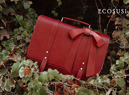 Cartable Ecosusi rouge en cuir Pu au design glamour et rétro avec son noeud rouge pour maitresse d'école