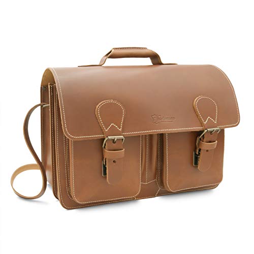 Cartable Thielemann en cuir épais avec tannage végétal pour enseignante, dimensions : 40x15,5 x 30 cm, caramel