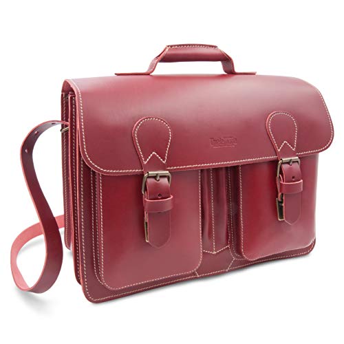 Cartable Thielemann en cuir épais rouge pour enseignante, dimensions : 40x15,5 x 30 cm