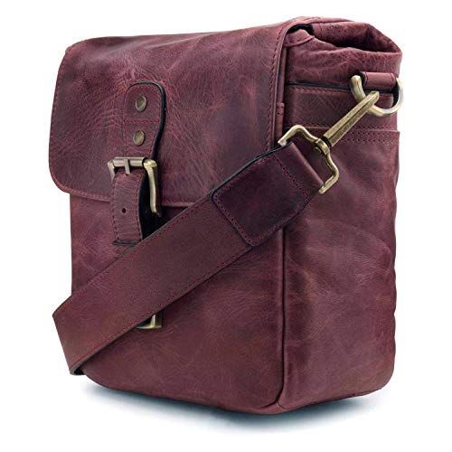 Sac sacoche rectangulaire Caméra bag en cuir bordeaux avec bandoulière