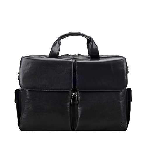 Grande sacoche pour ordinateur signée Maxwell Scott en cuir pleine fleur noir design moderne