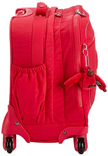 Cartable femme à roulettes Kipling rouge avec pochette latérale et 4 roues stables