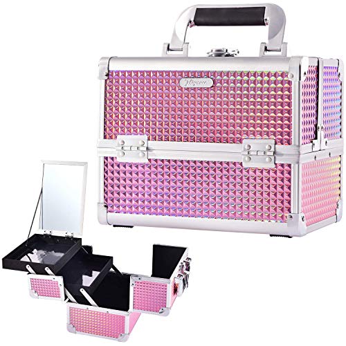 Petit beauty case avec miroir rose brillant 24x17x19cm