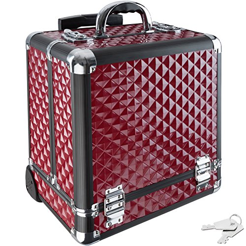 Beauty case professionnel pour maquillage pour maquilleuses pro, valise trolley rouge