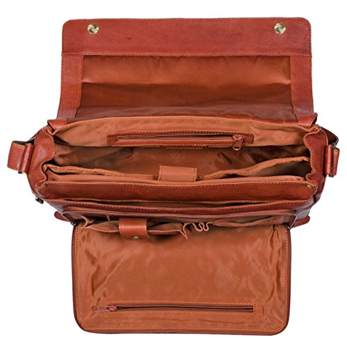 Sac bandoulière en cuir cognac pour prof de dimensions 41 x 32 x 12 cm