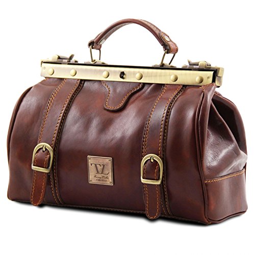 sac doctor bag infirmière en cuir marron rétro 2 soufflets avec boucles