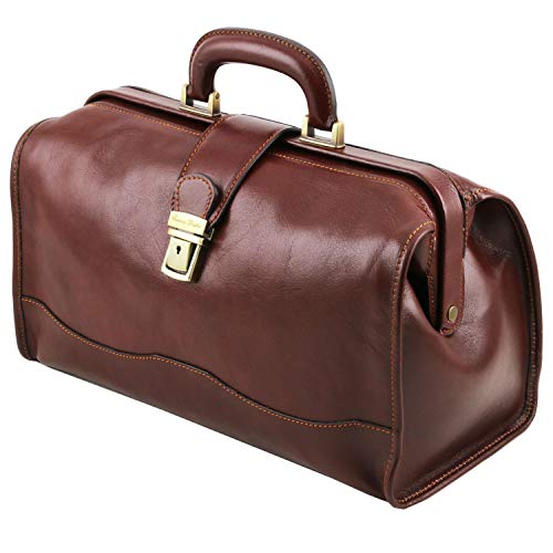 Véritable sac pour médecin en cuir marron classique, modèle de sac pour médecin signé Tuscany Leather