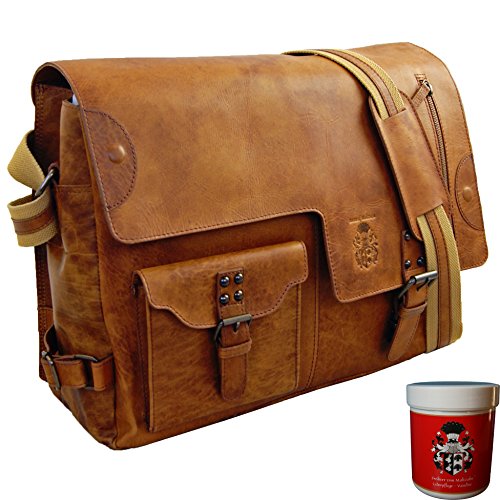 Sac bandoulière en cuir cognac au look Rock