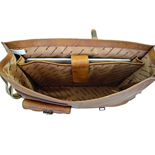 Sac bandoulière en cuir cognac au look Rock avec emplacement Laptop