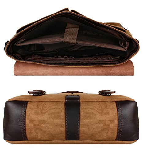 Sac messenger en toile moutarde et cuir look vintage Avec emplacement laptop