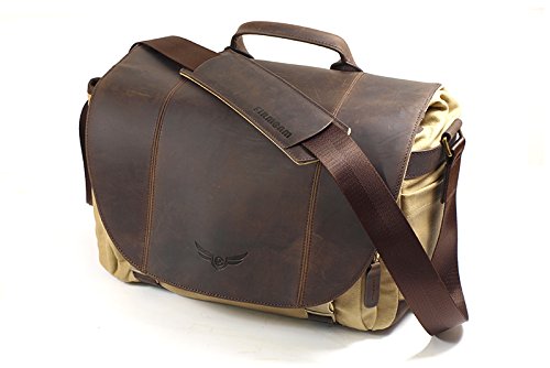 Sac photo cuir et toile de capacité : 1 appareil photo, 3 objectifs, 11,6 tablette et accessoires