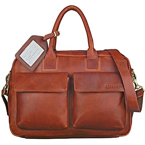 Sacoche à 2 compartiments dont un rembourré  idéal emplacement pour ordinateur portable, sac cognac Stilord pour homme