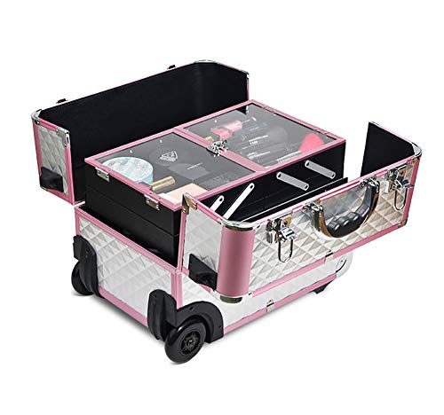 Beauty case à roulettes gris et rose